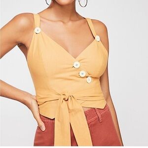 Free people adjustable mustard yellow tank button tie up detail size small
